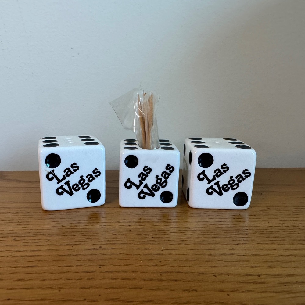 Vintage Las Vegas Dice Salt Pepper Shakers Toothpick Holder Ceramic‎ Set